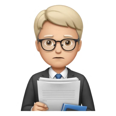 Frowns with Glasses, Office Boss: Business outfit, holding papers, frowning behind glasses, serious look
 sticker