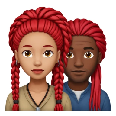 red long dreads lightskin woman and dark hair braids dark skin man  sticker