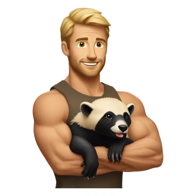 muscled man holding a honey badger sticker