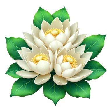 big bouquet White Lotus, luxuriant, stem, leaf, bright sticker