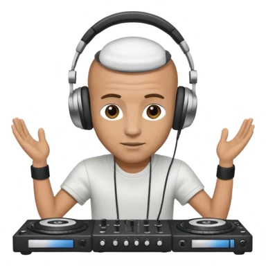 White dj mixing with dj booth, headphone on head, no cap, not bald,  sticker