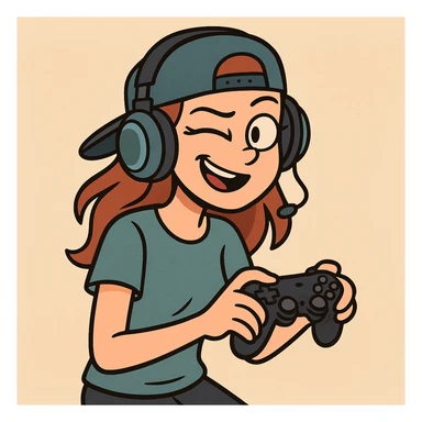 cool gamer girl with headphones and a cap, cartoon style, playful expression sticker