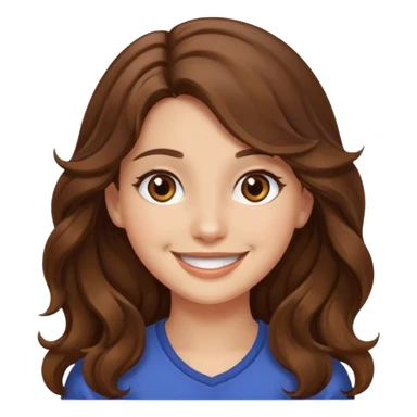 EMOJI IOS SOLO CARA NIÑA PELO LARGO, ONFULADO, MARRON, Y OJOS MARRONES. SONRIENDO, SIN CUELLO Y FONDO TRANSPARENTE sticker