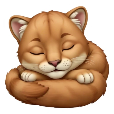 Meme-Worthy Cute Sleeping Cougar Portrait Emoji, Head resting peacefully with a contented smile, showcasing a lithe build and a luxuriously soft tawny Fur, eyes shut in a serene, restful nap, Simplified yet hilariously adorable features, highly detailed, glowing with a soft, drowsy light, high shine, relaxed and utterly lovable, stylized with an air of playful laziness, bright and heartwarming, soft glowing outline, capturing the essence of a comically sleepy cougar, so meme-worthy it feels like it could instantly become the next viral sensation of adorable slumber! sticker