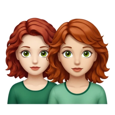 Two girls : one with red hair medium and wavy, brown eyes with long eyelashes and white skin. The other with wavy brown hair medium, green eyes with long eyelashes and tan  sticker