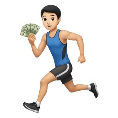 Man running with money sticker