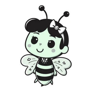 Mint green woman bee character with diamond decorations, rhinestone jewelry, and glittery sparkly details sticker