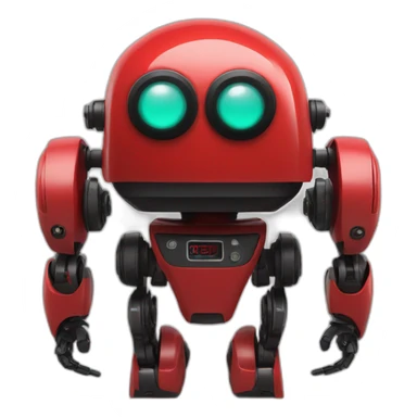 red robot with a black domed display head and red eyes sticker