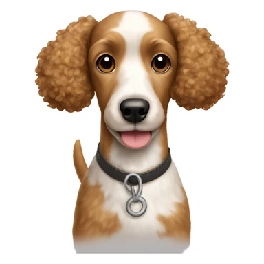 small light brown poodle dog with big jack russell terrier sticker