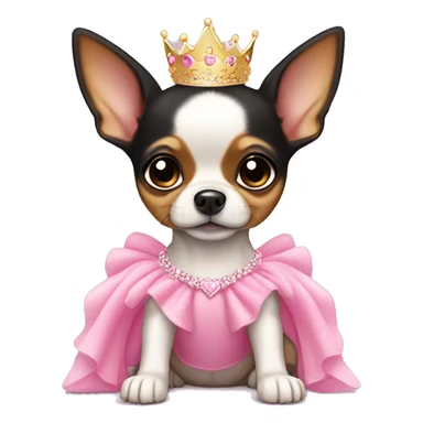 black & tan chihuahua puppy wearing a pink princess dress sticker