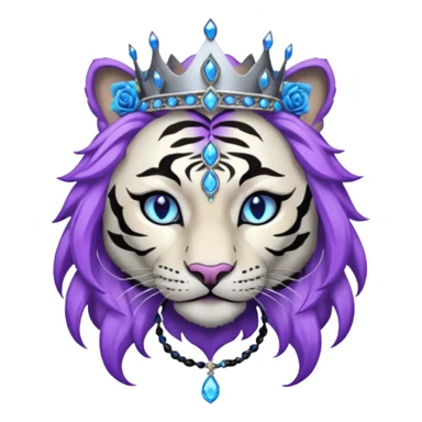 ESO Female white/black tiger khajiit leader of the umbral rose, glowing blue eyes, glowing blue 'third eye' gem, black beaded dreadlocks; silver crown/tiara with purple gems sticker