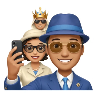 a normal man who's taking a selfie in a room with the statue of the queen elizabeth the II sticker