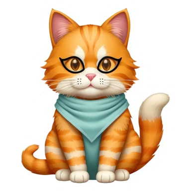 orange cat full body sitting with a mask sticker