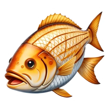 Cinematic Realistic Gradele (Grilled Fish) Dish Emoji, depicted as perfectly grilled fish with a smoky, charred finish rendered with lifelike detail and appetizing, natural lighting. sticker