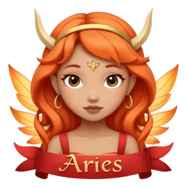 Poster-style sticker, pastel background. In the center: cute cartoon fairy-tale character. On top: bold title text ‘ARIES’. Below in cursive: ‘Fire Fairy’. At the bottom: short description text: ‘Brave, passionate, always leading.’ Keep the text readable, Instagram aesthetic.” sticker