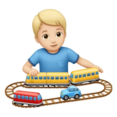 child playing with both toy cars and trains sticker