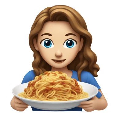 White girl blue eyes brown hair eating spaghetti  sticker