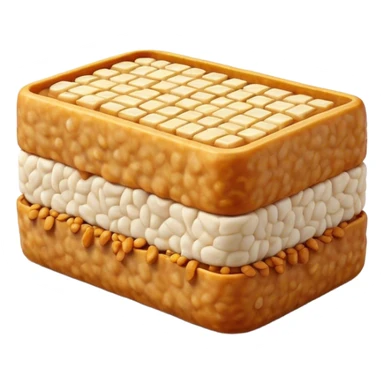 Cinematic Realistic Tempeh Dish Emoji, showcasing fermented soy cake cooked to a crispy finish rendered with lifelike textures and warm, inviting lighting. sticker