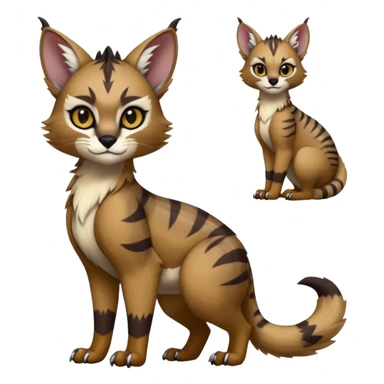 Cute kawaii cool edgy badass fantasy-caracal-civet-genet-sergal-vernid-Gryphon-Cacomistle-Trico-oncilla-animal-Fakémon-hybrid-fursona (full body), facial markings, (realism style) sticker
