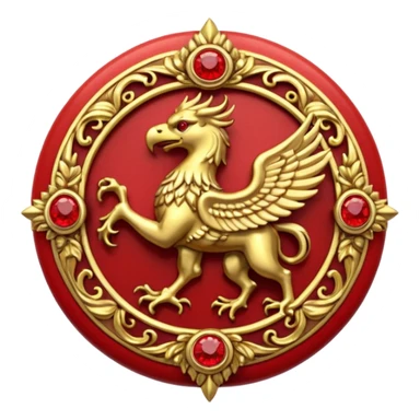 Golden griffin crest / brosch in a circle with red gems and no background sticker