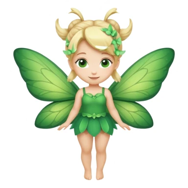 fairy with bun blonde hair, green wings, happy, chibi full body sticker