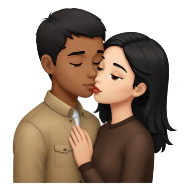 Black haired brown skinned boy kissing a black haired light skinned girl sticker