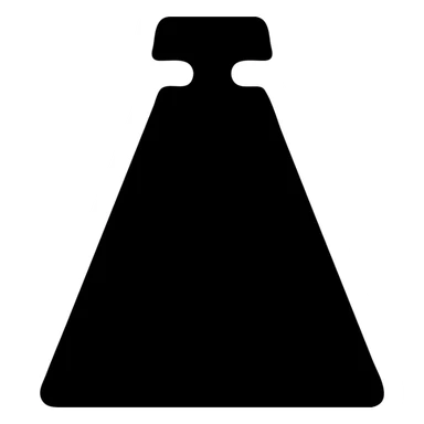 Flat icon showing a solid light beam: filled triangular wedge widening downward from a tiny negative-space gap at the apex that implies the lamp, single black color, white square background, modern vector style, sharp edges, no extra details, no gradients or shadows
 sticker