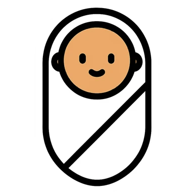 lightly tanned baby swaddled in a white blanket icon sticker
