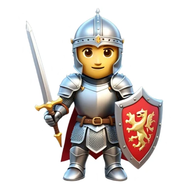 Clash of Clans aesthetic: Cinematic Playful Armored Knight Hero Emoji, rendered in a 3D vector-style similar to standard emojis with minimal shading and bold, simplified shapes. A compact, isometric warrior clad in gleaming plate armor with intricate heraldic details, softly glowing with a chivalrous medieval charm. Simplified yet unmistakably iconic, highly detailed and consistent, glowing with a soft radiant shine and high polish. Stylized with a touch of noble valor and a soft glowing outline, capturing the essence of a gallant knight ready for honorable battle with a friendly, playful manner! sticker