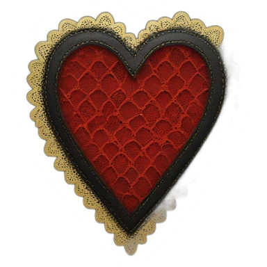 red lace on black leather heart with gold border sticker