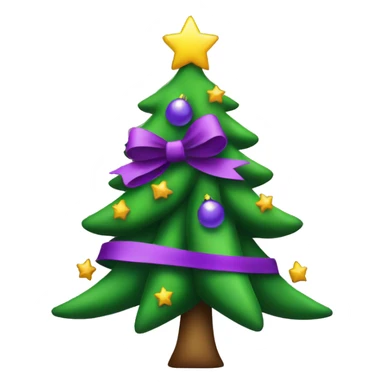 Christmas tree with a purple bow sticker
