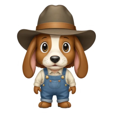 toothless hillbilly basset hound wearing a stetson and dungarees carrying moonshione sticker