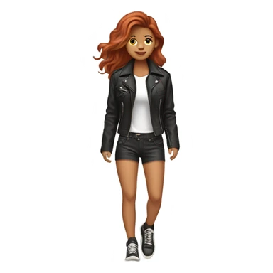 Very tan red haired wavy medium length hair walking her Yorkie in her shorts and leather jacket sticker