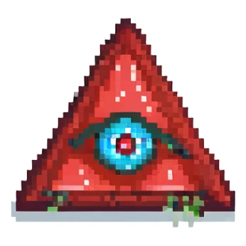 A blood-red triangle with a glowing eye inside, symbol of FOE sticker