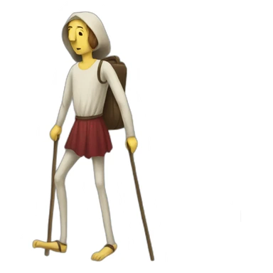 a person walking with stilts on both legs, not using arms, medieval sticker