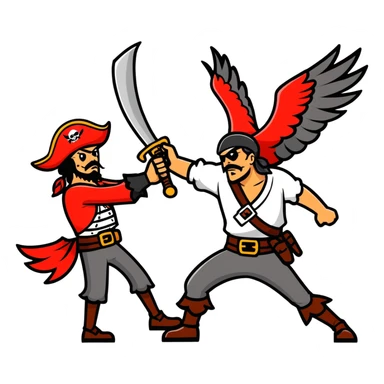 a pirate beating a red hawk sticker