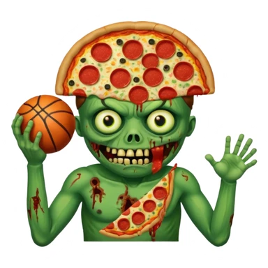 a glitch abomination with hands for a head, a baskeball stomach, pizza eyes, eyepatch, and zombie wounds sticker