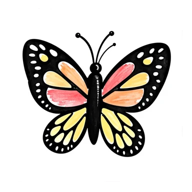 colorful butterfly drawn in childlike crayon style, centered, isolated on white background sticker