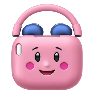 Create a pink happy circle emoji who listens to music on AirPods Max make them always this style  sticker