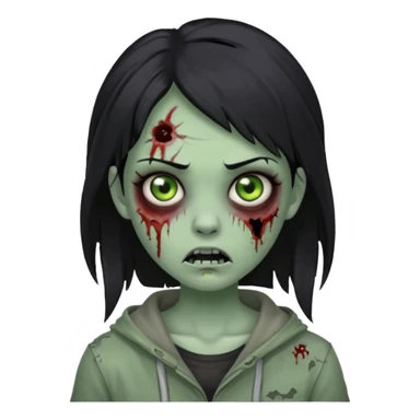 zombie girl with black hair, tattered clothes, horror zombie green sticker