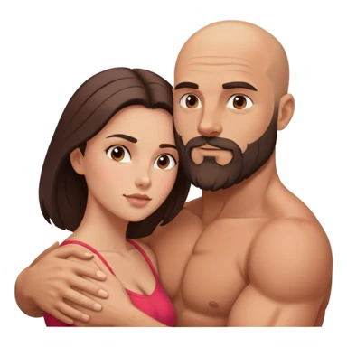 Muscular Bald man with a beard passionately embracing his young brunette wife  sticker