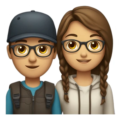 A Girl with Brown Hair and glasses in Love with a Boy with a cap and glasses sticker