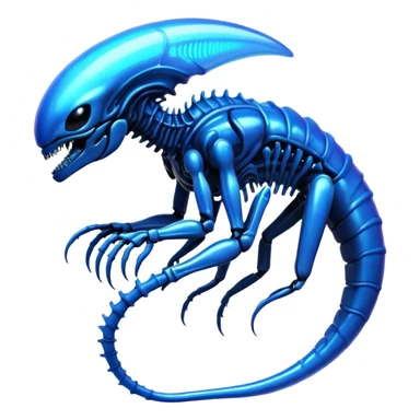 A blue shiny futuristic neon-glowing iridescent bioluminescent xenomorph sticker