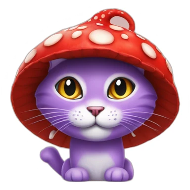 Purple cat in a fly agaric hat smiles evilly sticker