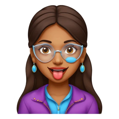 make a tongue sticking out expression for this indian girl that has transparent under ey patches sticker