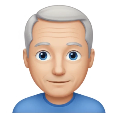 Middle aged man with receding grey hair and no beard, blue eyes, shy smile sticker