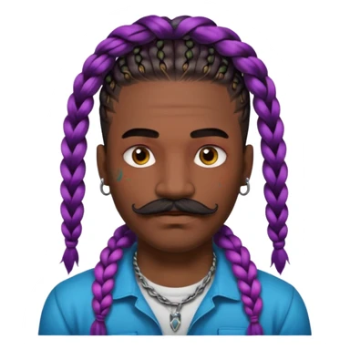 big lose braids starting from the top of the head man with mustache face wiith big visible braids and lots and lots of colored face tattoos colored tattoos like a tattoo artist hair unique color sticker