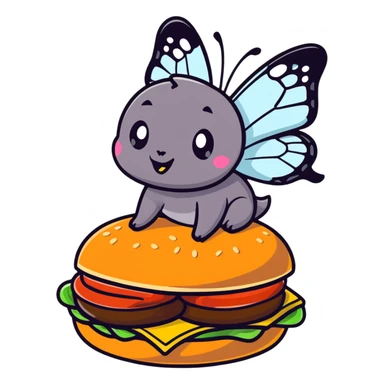 black butterfly sitting on a burger sticker