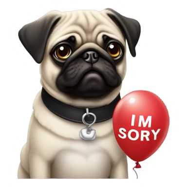 Black pug  and a ballon that says  “I’m sorry” sticker