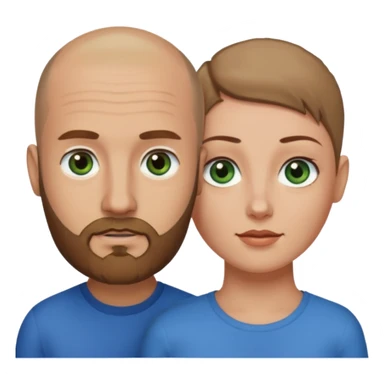 Man on left with shaved head with dark blonde beard and blue eyes and woman on the right with brown hair green eyes  sticker